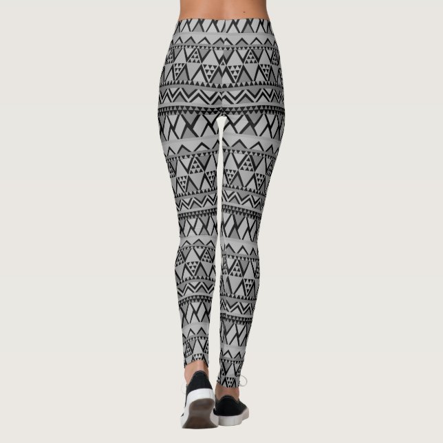 Awesome Trendy Grey tribal Geometric Pattern Leggings (Back)