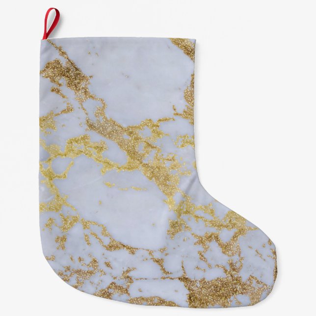 Awesome trendy modern faux gold glitter marble large christmas stocking (Front)