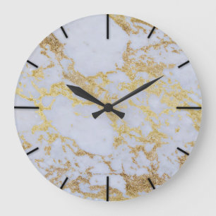 Awesome trendy modern faux gold glitter marble large clock