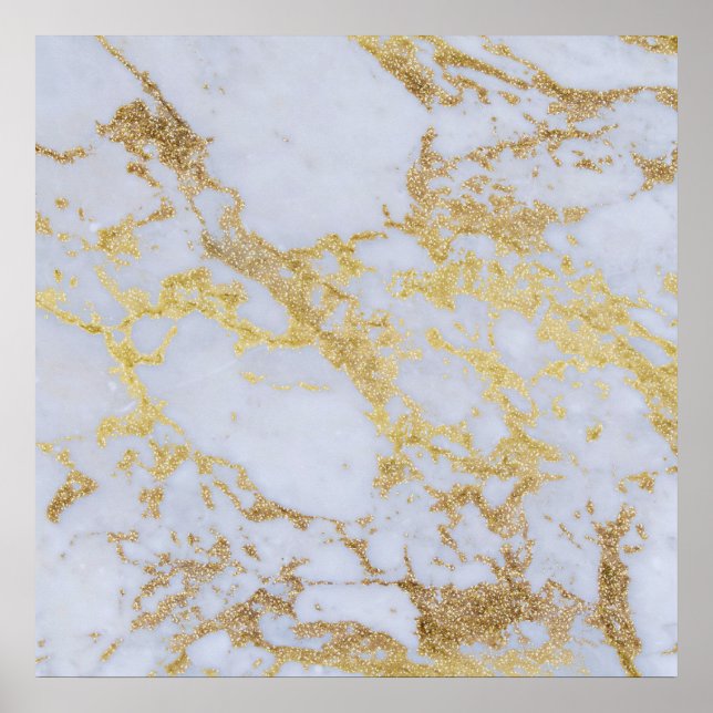 Awesome trendy modern faux gold glitter marble poster (Front)