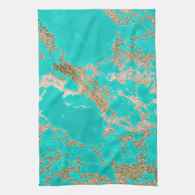 Awesome trendy modern faux gold glitter marble tea towel (Vertical)