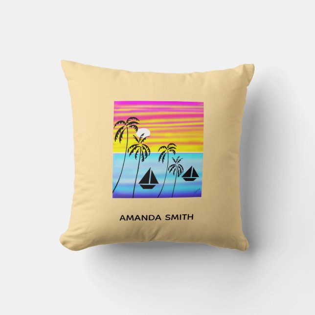 Awesome Tropical Tropical Sunset Sailing Cushion (Front)