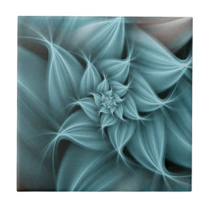Awesome Turquoise Flower Fractal Ceramic Tile