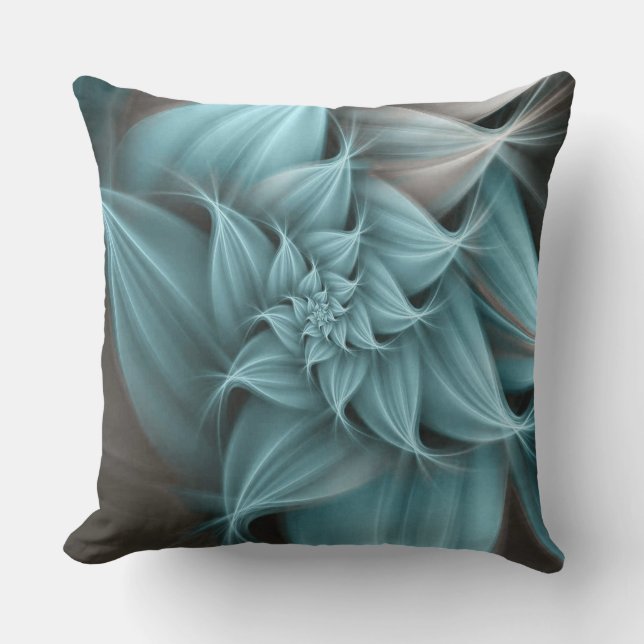 Awesome Turquoise Flower Fractal  Cushion (Front)
