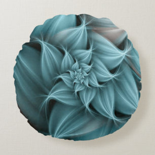 Awesome Turquoise Flower Fractal  Round Cushion