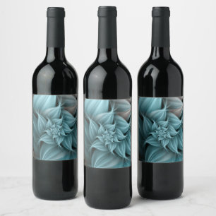 Awesome Turquoise Flower Fractal Wine Label