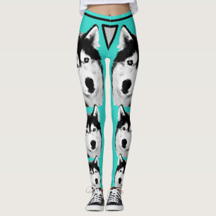 Awesome Turquoise Siberian Husky Dog Leggings