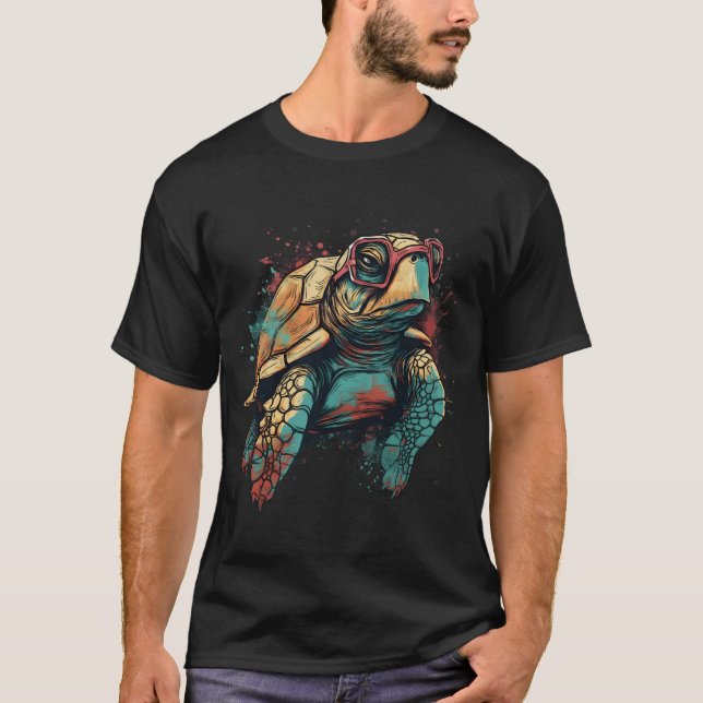Awesome Turtle With Glasses On Adorable Animal  T-Shirt (Front)
