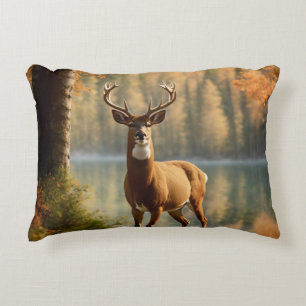 Awesome Twelve Point Buck in Autumn Waters Decorative Cushion