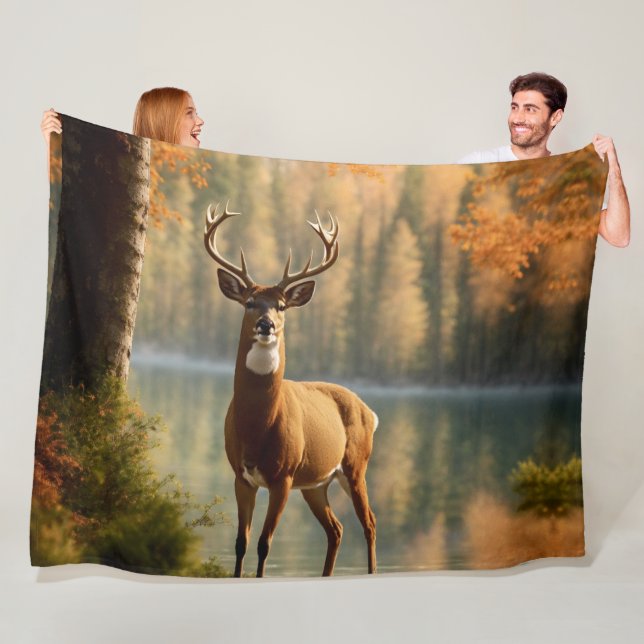 Awesome Twelve Point Buck in Autumn Waters Fleece Blanket (In Situ)