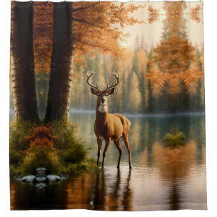 Awesome Twelve Point Buck in Autumn Waters Shower Curtain