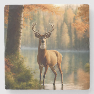 Awesome Twelve Point Buck in Autumn Waters Stone Coaster