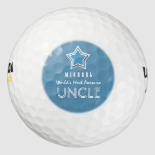 Awesome UNCLE Blue and White Star Custom Name J01 Golf Balls