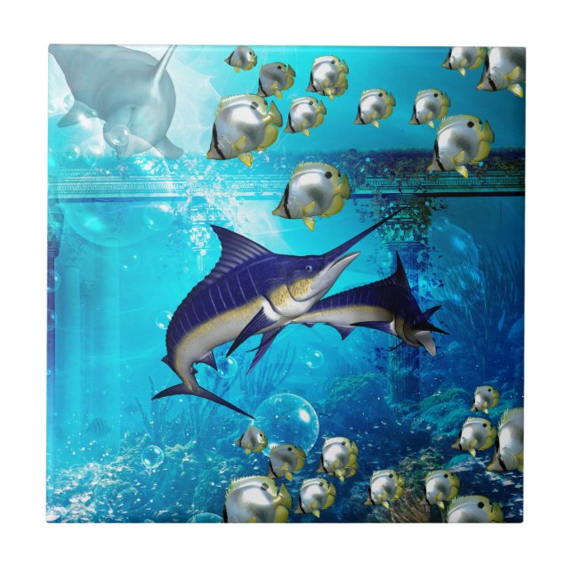Awesome underwater world ceramic tile (Front)