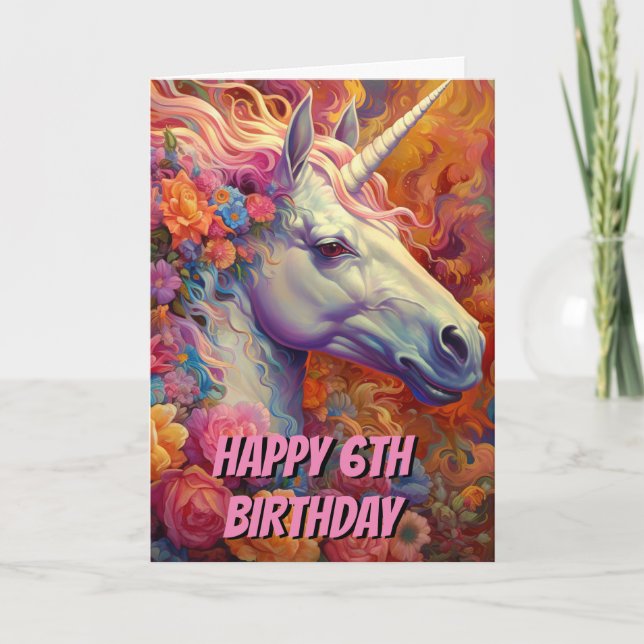Awesome Unicorn 6th Birthday Folded  Card (Front)