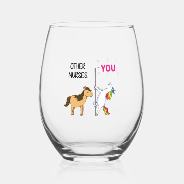 Awesome Unicorn Gift  For Nurse    Stemless Wine Glass (Front)