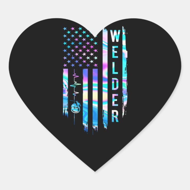 Awesome US Flag Heart Welder Sticker (Front)