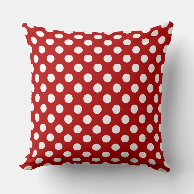Awesome Vibrant Red and White Polka Dot Pattern Cushion (Front)