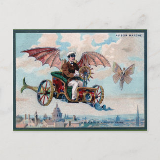 Awesome Victorian Steampunk Flying Car Postcard