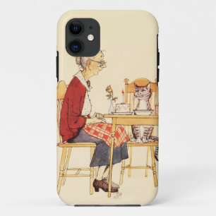 Awesome Vintage Cat and Woman Sitting for Dinner iPhone 11 Case
