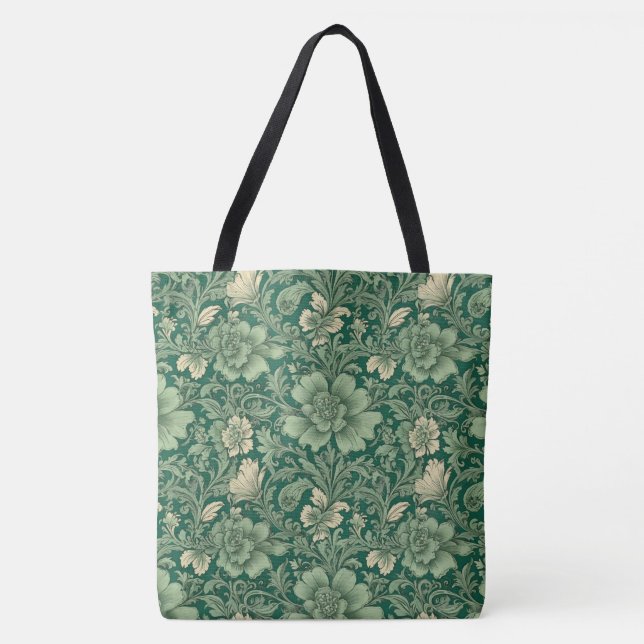 Awesome Vintage Green Floral Pattern  Tote Bag (Front)