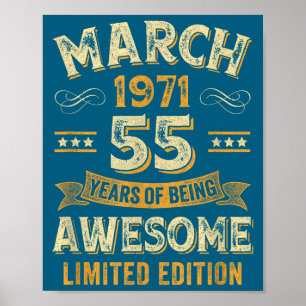 Awesome Vintage March 1971 55th Birthday Poster