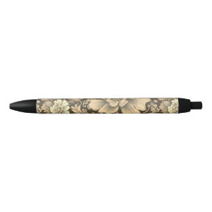 Awesome Vintage Sepia Floral Pattern Black Ink Pen