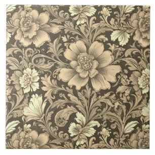 Awesome Vintage Sepia Floral Pattern  Ceramic Tile