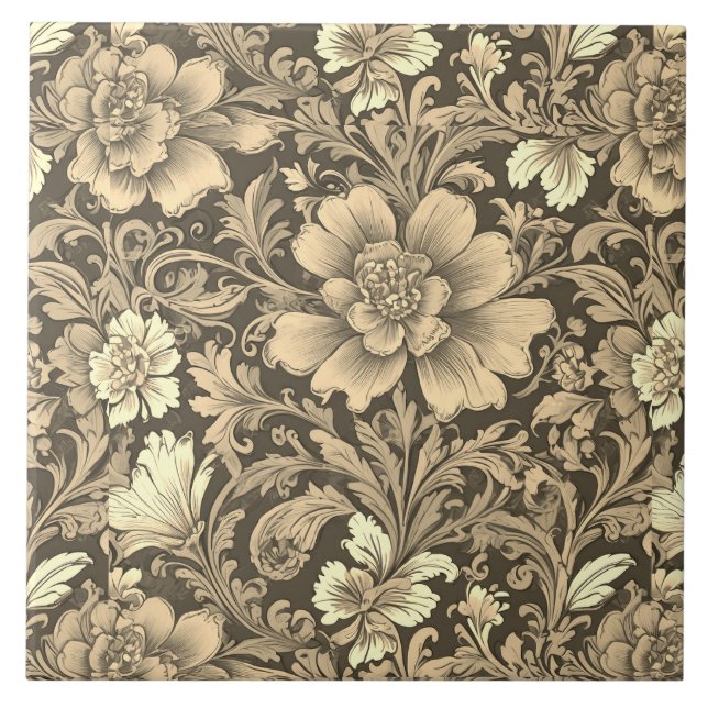 Awesome Vintage Sepia Floral Pattern  Ceramic Tile (Front)