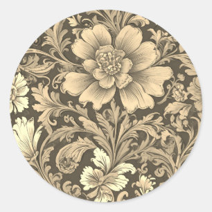 Awesome Vintage Sepia Floral Pattern  Classic Round Sticker