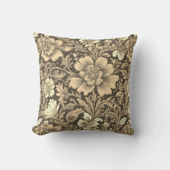 Awesome Vintage Sepia Floral Pattern  Cushion (Front)