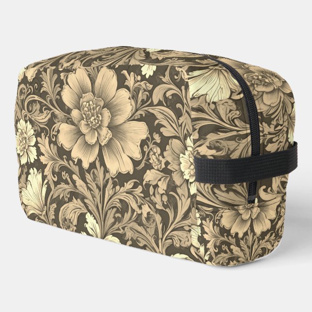Awesome Vintage Sepia Floral Pattern  Dopp Kit (Left Corner)