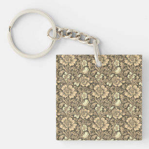 Awesome Vintage Sepia Floral Pattern  Key Ring