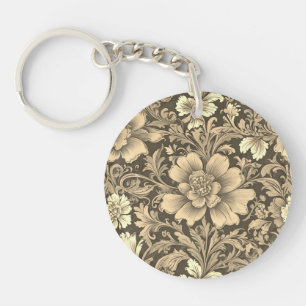 Awesome Vintage Sepia Floral Pattern  Key Ring