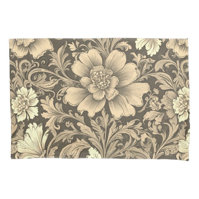 Awesome Vintage Sepia Floral Pattern  Pillowcase (Front)