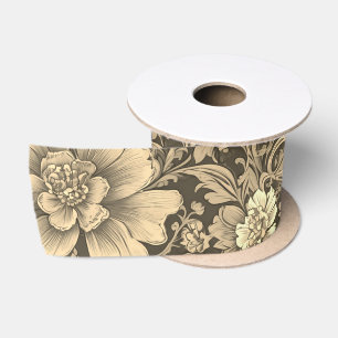 Awesome Vintage Sepia Floral Pattern Satin Ribbon