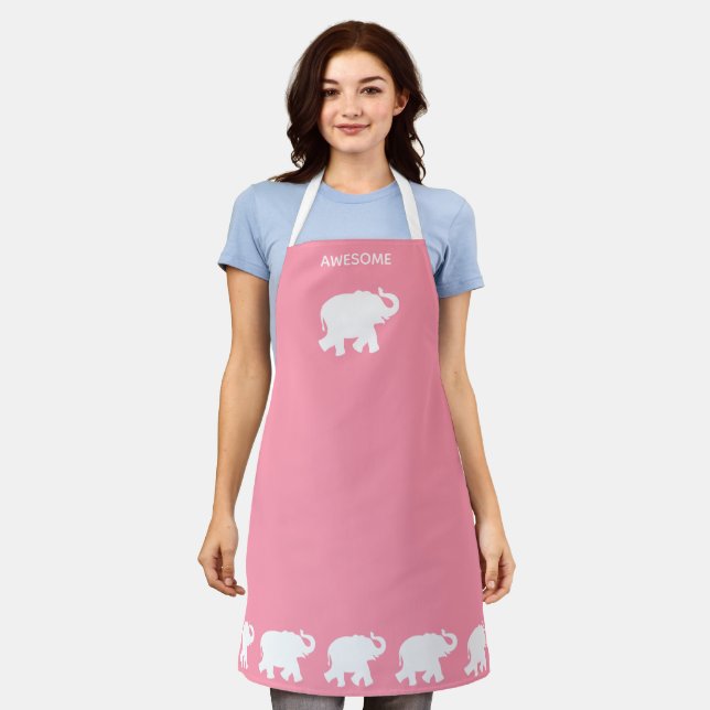 Awesome white elephant on pink apron (Worn)