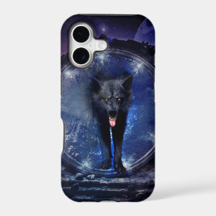 Awesome wolf comes through a gate