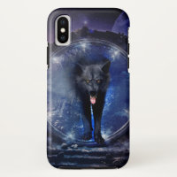 Awesome wolf comes through a gate