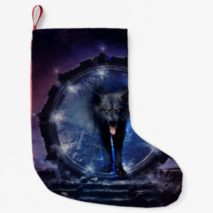 Awesome wolf comes through a gate small christmas stocking
