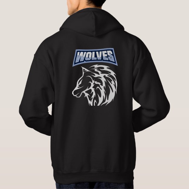 Awesome wolf design back and front for him black  hoodie (Back)