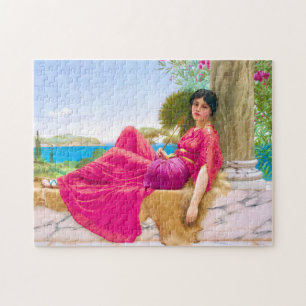 Awesome Woman in Fuchsia by John William Godward Jigsaw Puzzle