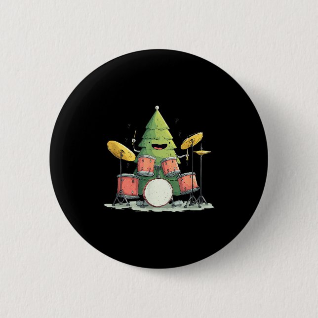 Awesome Xmas Tree With Drums For Rocking Christmas 6 Cm Round Badge (Front)
