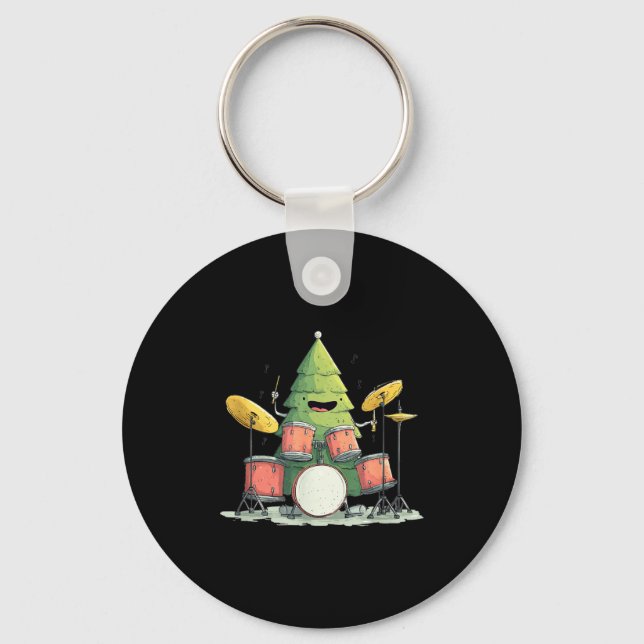 Awesome Xmas Tree With Drums For Rocking Christmas Key Ring (Front)