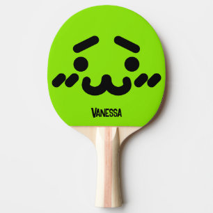 Awkward Cute Face Green with Name Ping Pong Paddle