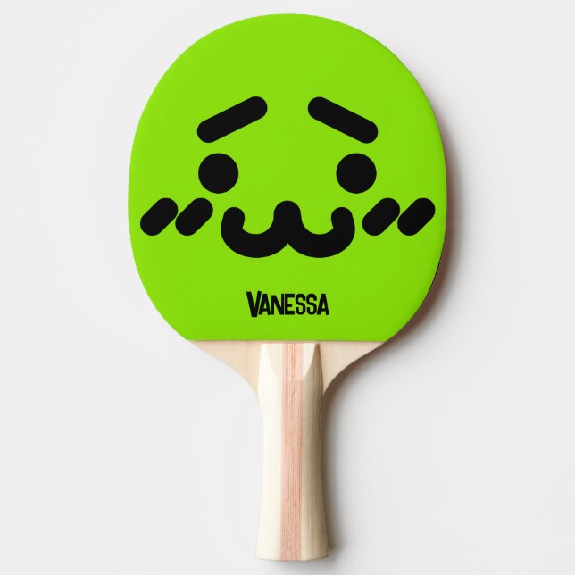 Awkward Cute Face Green with Name Ping Pong Paddle (Front)