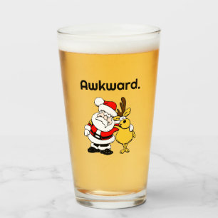 Awkward Santa Selfie, Funny Holiday Cartoon Glass