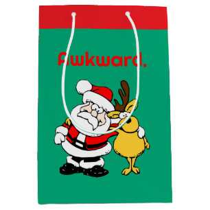 Awkward Santa Selfie, Funny Holiday Cartoon Medium Gift Bag
