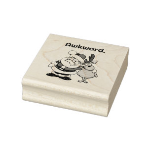 Awkward Santa Selfie, Funny Holiday Cartoon Rubber Stamp