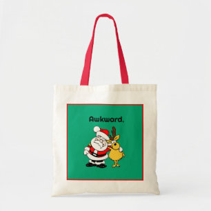 Awkward Santa Selfie, Funny Holiday Cartoon Tote Bag
